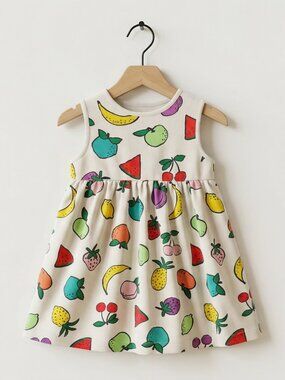 Hanna Andersson Girls Fruit Print Tank Dress Cotton Jersey Size 90 US 3